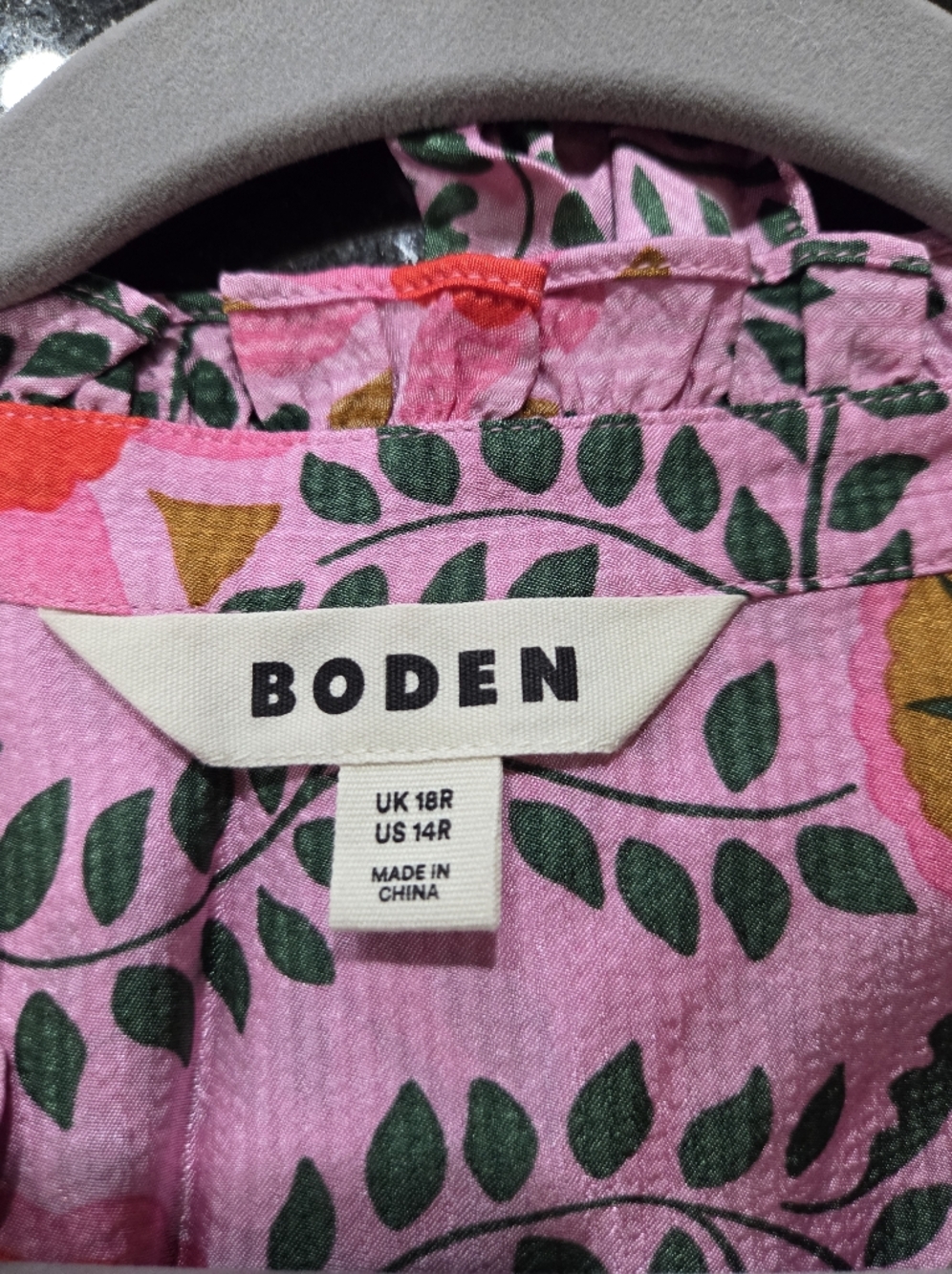 Boden Pink Floral Belted Midi Satin Dress - Size 14 - Picture 8 of 12
